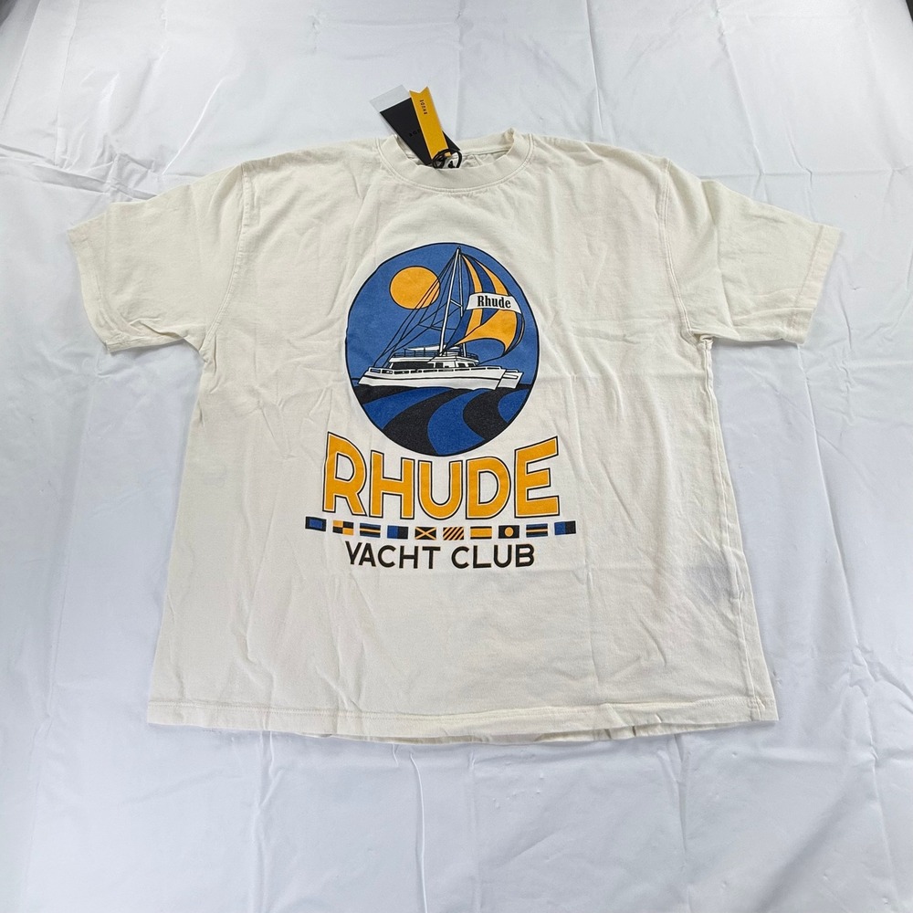 Rhude Yacht Club Graphic T-Shirt Cream Off-White Mens Size Medium NEW